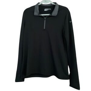 Nike Golf Black Dri-Fit Golf 1/4 Zip Pullover Thumbhole Embroidered Swoosh Sz L